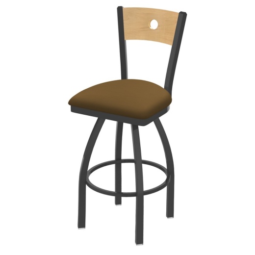 830 Voltaire Swivel Stool With Pewter Finish, Natural Back And Canter Saddle Seat