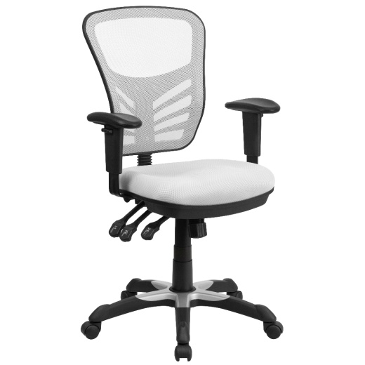Nicholas Midback White Mesh Multifunction Executive Swivel Ergonomic Office Chair With Adjustable Arms
