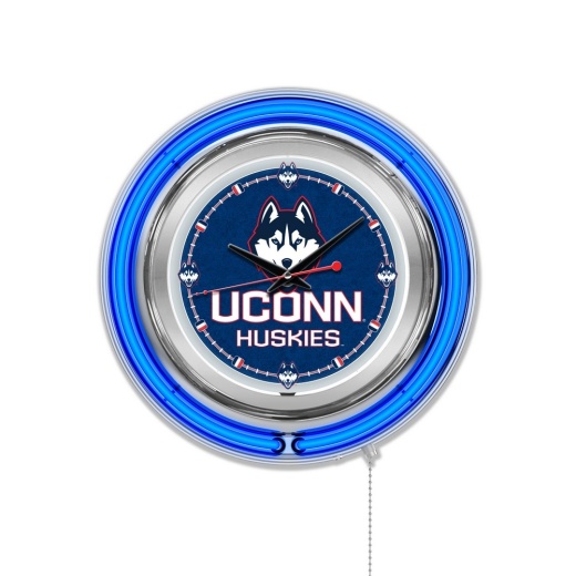 Connecticut Double Neon Ring, Logo Clock By Holland Bar Stool Company