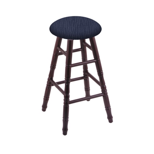 Oak Round Cushion Swivel Stool With Turned Legs, Dark Cherry Finish, And Graph Anchor Seat