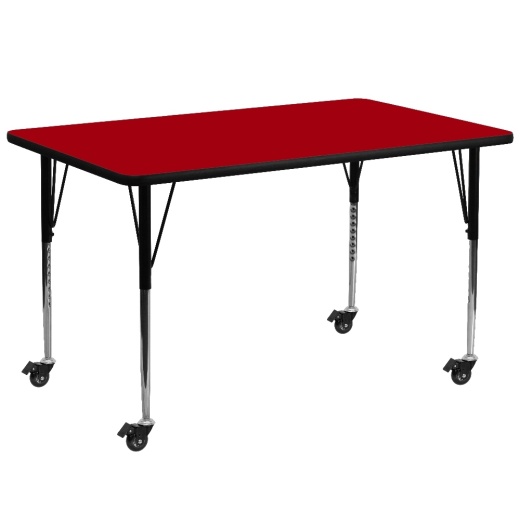 Wren Mobile 30''W X 72''L Rectangular Red Thermal Laminate Activity Table Standard Height Adjustable Legs