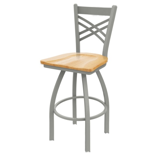 820 Catalina Swivel Stool With Anodized Nickel Finish And Natural Oak Seat