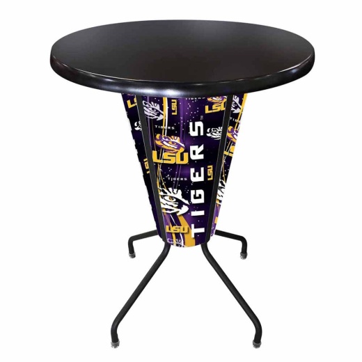 L218 Louisiana State University 42" Tall 36" Indoor/Outdoor Black Steel Top Lighted Pub Table With Black Wrinkle Finish