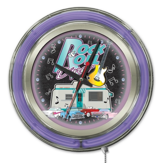 Rock & Roll Diner Double Neon Ring, Logo Clock By Holland Bar Stool Company