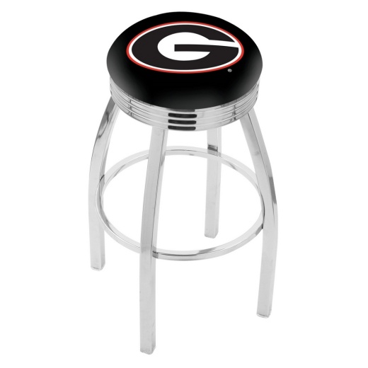 L8c3c Chrome Georgia "G" Swivel Bar Stool With 2.5" Ribbed Accent Ring By Holland Bar Stool Company