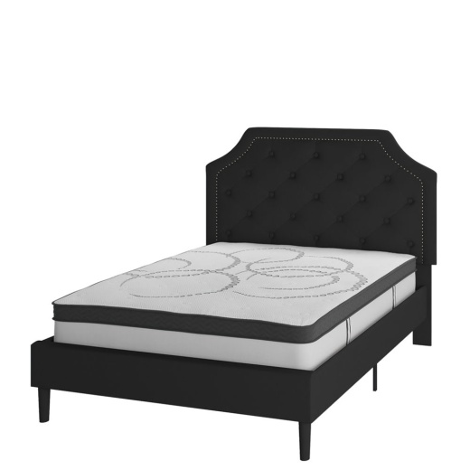 Brighton Full Size Tufted Upholstered Platform Bed In Black Fabric With 10 Inch Certipurus Certified Pocket Spring Mattress