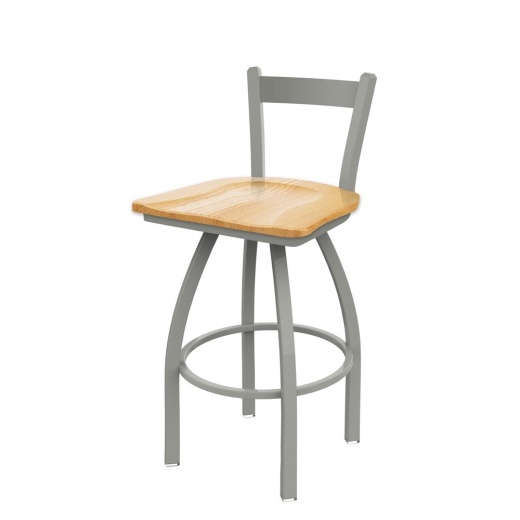 821 Catalina Low Back Swivel Stool With Anodized Nickel Finish And Natural Oak Seat