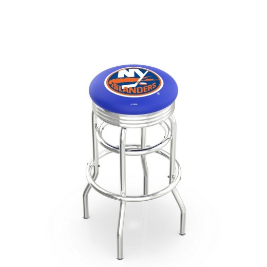 L7c3c Chrome Double Ring York Islanders Swivel Bar Stool With 2.5" Ribbed Accent Ring By Holland Bar Stool Company