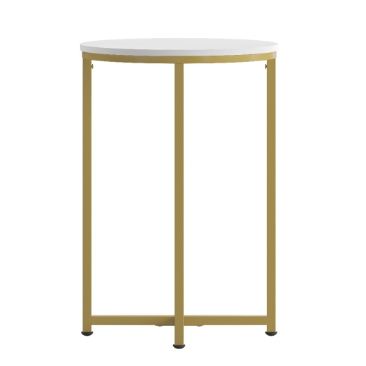 Hampstead Collection End Table Modern White Finish Accent Table With Crisscross Brushed Gold Frame