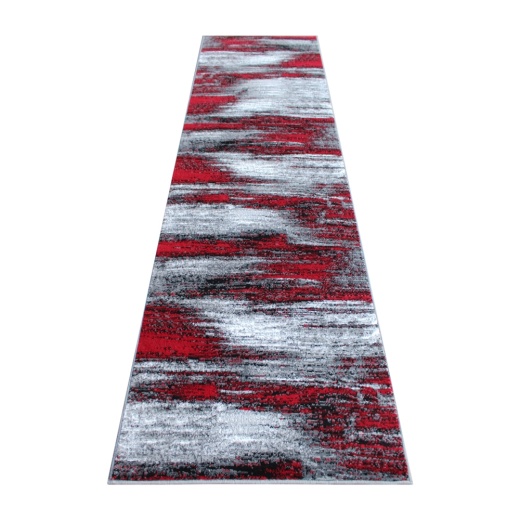 Rylan Collection 2' X 10' Red Abstract Area Rug Olefin Rug With Jute Backing For Hallway, Entryway, Bedroom, Living Room