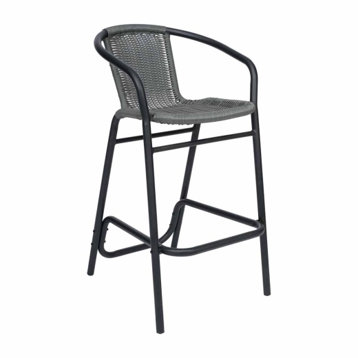Lila Set Of 2 Commercial Grade Indooroutdoor Pe Rattan Restaurant Barstool With Black Aluminum Frame And Footrest In Gray