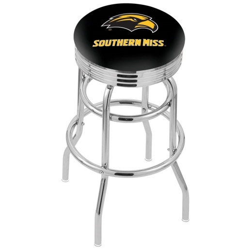 L7c3c Chrome Double Ring Southern Miss Swivel Bar Stool With 2.5" Ribbed Accent Ring By Holland Bar Stool Company