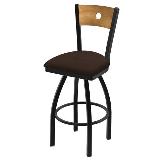 830 Voltaire 36" Swivel Counter Stool With Black Wrinkle Finish, Medium Back, And Rein Coffee Seat