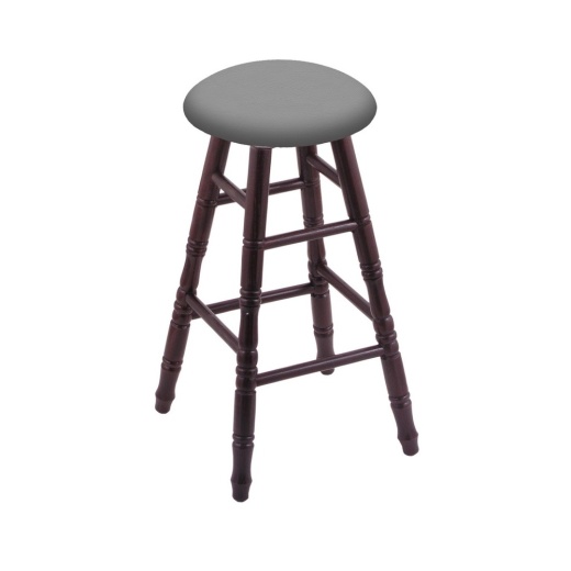 Oak Round Cushion Swivel Stool With Turned Legs, Dark Cherry Finish, And Canter Folkstone Grey Seat