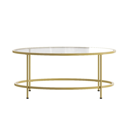 Astoria Collection Round Coffee Table Modern Clear Glass Coffee Table With Brushed Gold Frame