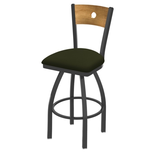 830 Voltaire Swivel Stool With Pewter Finish, Medium Back And Canter Pine Seat