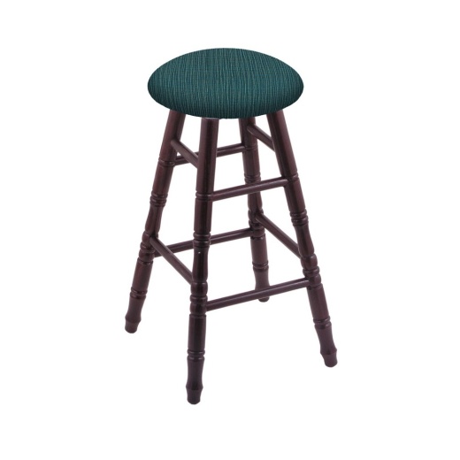 Oak Round Cushion Swivel Stool With Turned Legs, Dark Cherry Finish, And Graph Tidal Seat