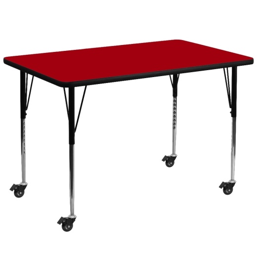 Wren Mobile 36''W X 72''L Rectangular Red Thermal Laminate Activity Table Standard Height Adjustable Legs