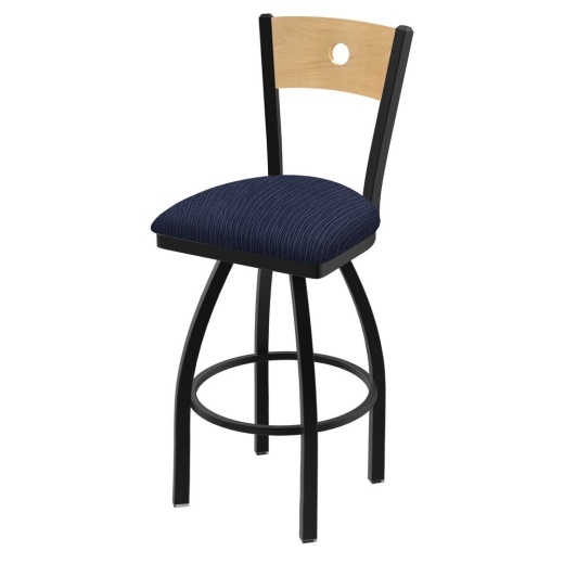 830 Voltaire Swivel Stool With Black Wrinkle Finish, Natural Back And Graph Anchor Seat