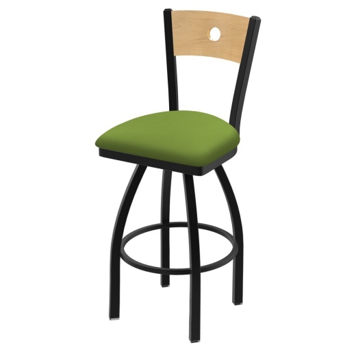 830 Voltaire Swivel Stool With Black Wrinkle Finish, Natural Back And Canter Kiwi Green Seat