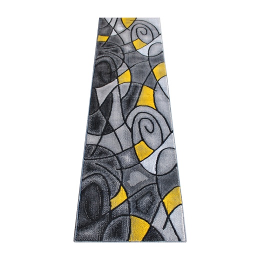 Jubilee Collection 2' X 7' Yellow Abstract Area Rug Olefin Rug With Jute Backing For Hallway, Entryway, Bedroom, Living Room