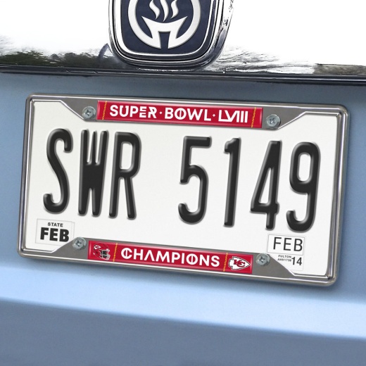 Nfl Kansas City Chiefs Super Bowl Lviii Chrome Metal License Plate Frame, 6.25In X 12.25In
