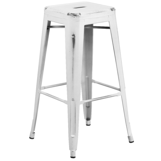 Kai Commercial Grade 30" High Backless Distressed White Metal Indooroutdoor Barstool