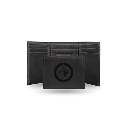 Jets Win Laser Engraved Black Trifold Wallet