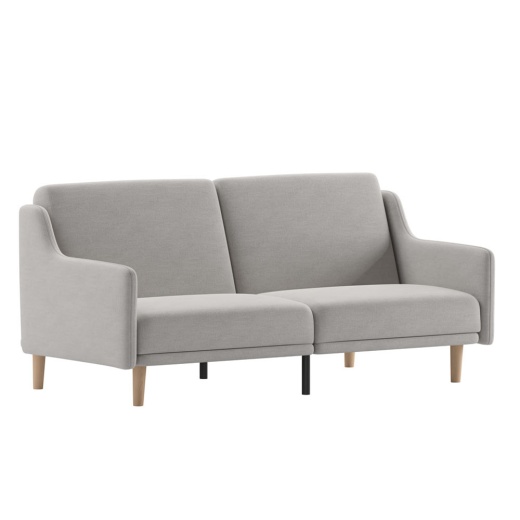 Delphine Premium Convertible Split Back Sofa Futon With Curved Armrests And Solid Wood Legs Gray Faux Linen Upholstery