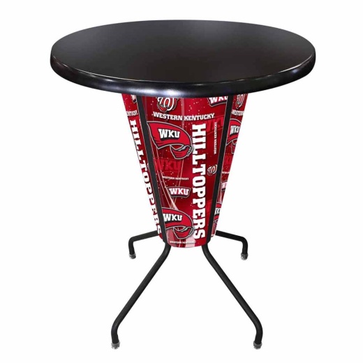 L218 Western Kentucky University 42" Tall 36" Indoor/Outdoor Black Steel Top Lighted Pub Table With Black Wrinkle Finish