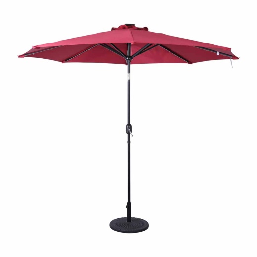 Montego Commercial Grade 9 Ft Round Umbrella With 32 Solar Led Lights And Crank And Tilt Functionality In Red