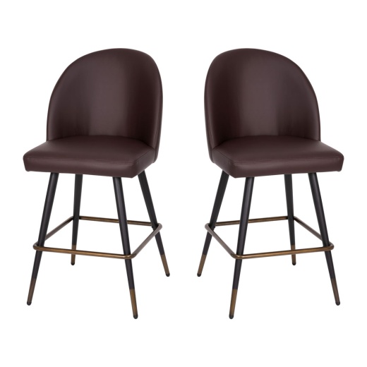 Lyla Set Of 2 Commercial High Back Modern Armless 26" Counter Stools With Contoured Backrests, Steel Frames And Footrests, Brown Leathersoftset Of 2