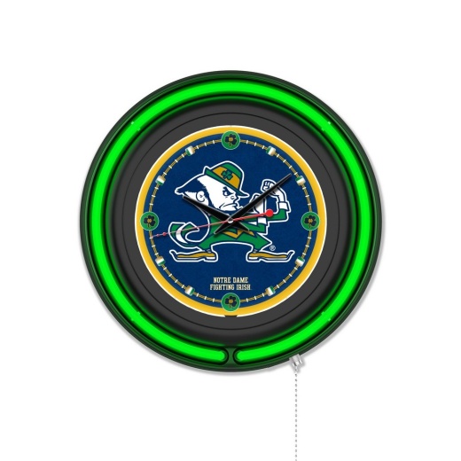 Notre Dame (Leprechaun) Double Neon Wall Clock By Holland Bar Stool Company