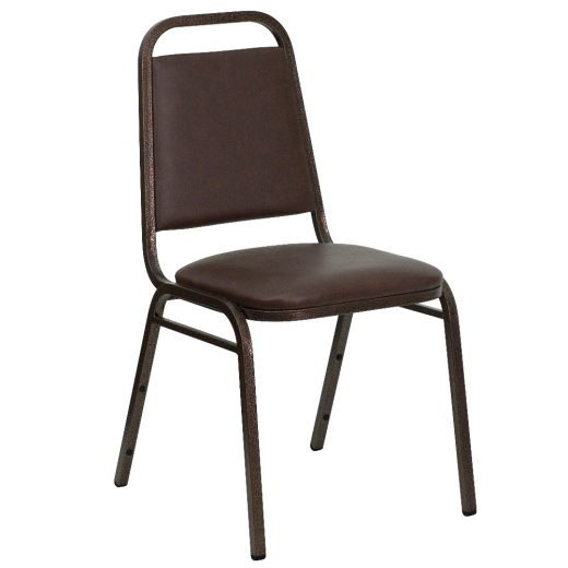 Hercules Series Trapezoidal Back Stacking Banquet Chair In Brown Vinyl Copper Vein Frame