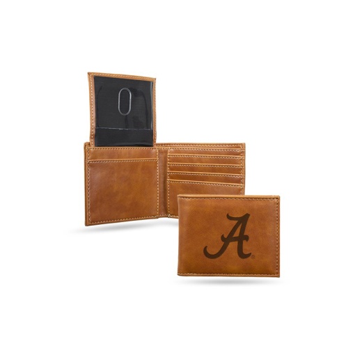 Alabama University Laser Engraved Brown Billfold Wallet