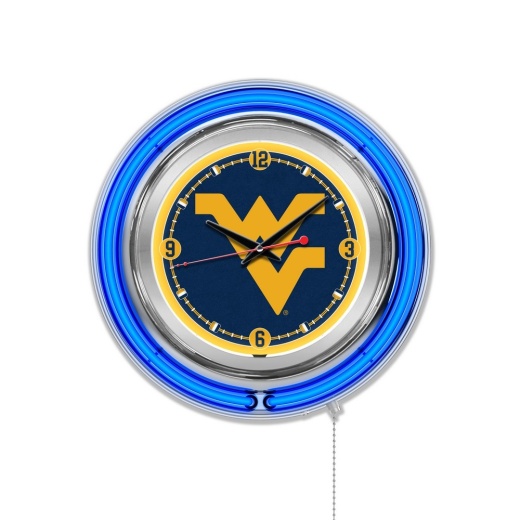 West Virginia Double Neon Ring, Logo Clock By Holland Bar Stool Company