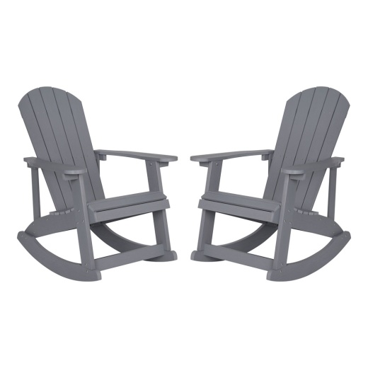 Savannah Commercial Grade Allweather Poly Resin Wood Adirondack Rocking Chair With Rust Resistant Stainless Steel Hardware In Gray Set Of 2