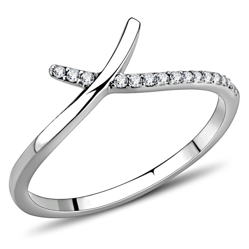Da154 - High Polished (No Plating) Stainless Steel Ring With Aaa Grade Cz In Clear