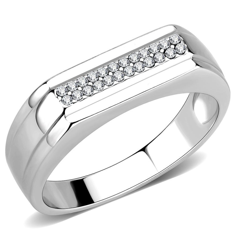 Da251 - High Polished (No Plating) Stainless Steel Ring With Aaa Grade Cz In Clear