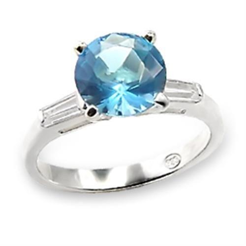 6X065 - High-Polished 925 Sterling Silver Ring With Synthetic Spinel In Sea Blue - 8