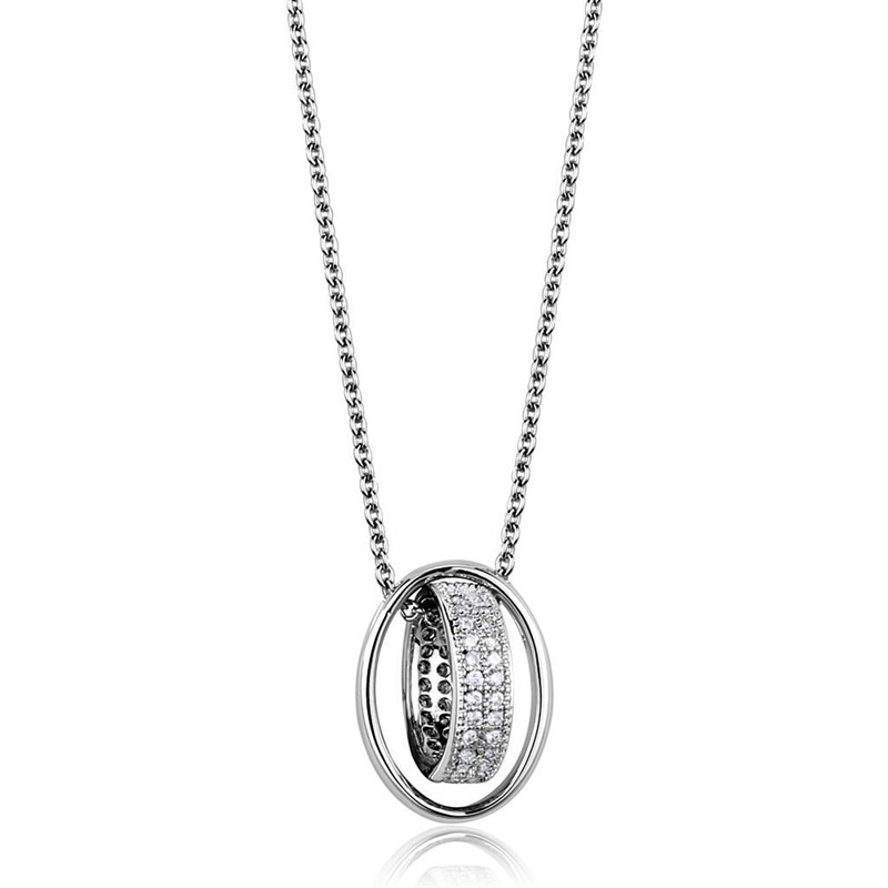 Rhodium Brass Chain Pendant With Aaa Grade Cz In Clear