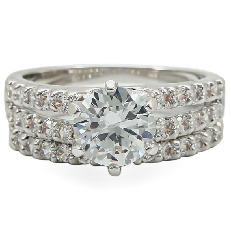 1W009 - Rhodium Brass Ring With Aaa Grade Cz In Clear - 10