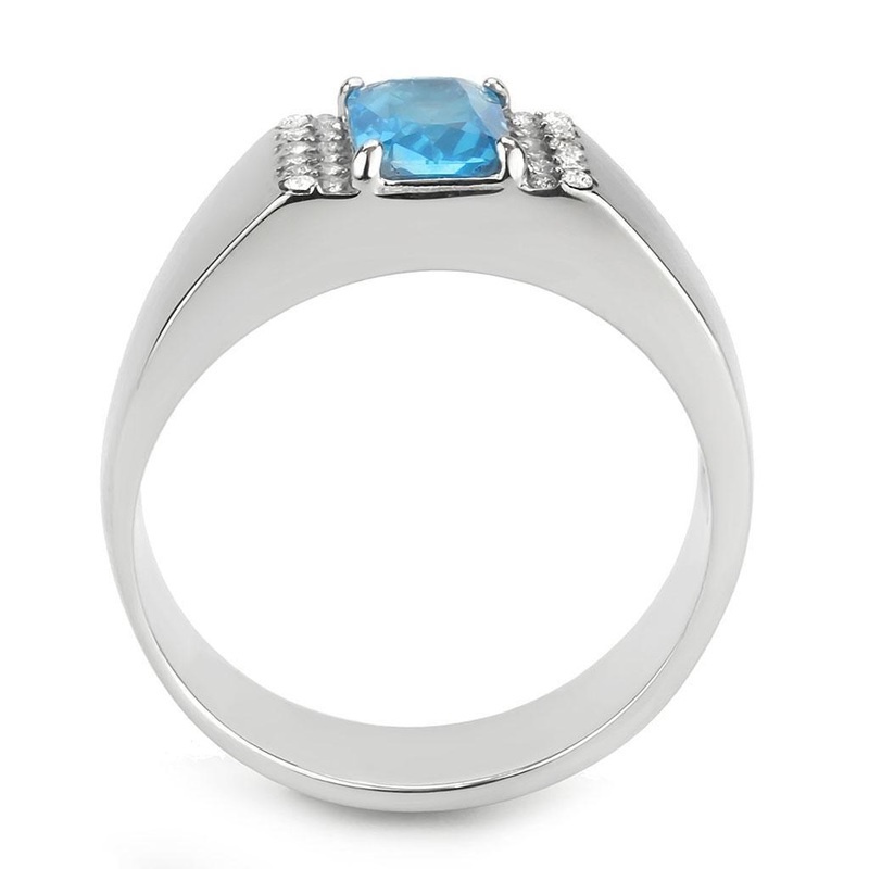 No Plating Stainless Steel Ring With Synthetic Synthetic Glass In Sea Blue