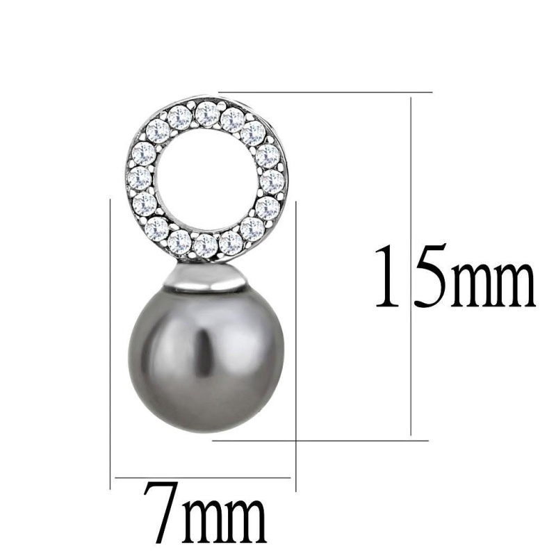 High Polished (No Plating) Stainless Steel Earrings With Synthetic Pearl In Gray