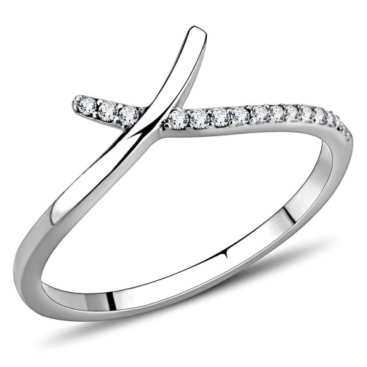 Alamode Da154 - High Polished (No Plating) Stainless Steel Ring With Aaa Grade Cz In Clear