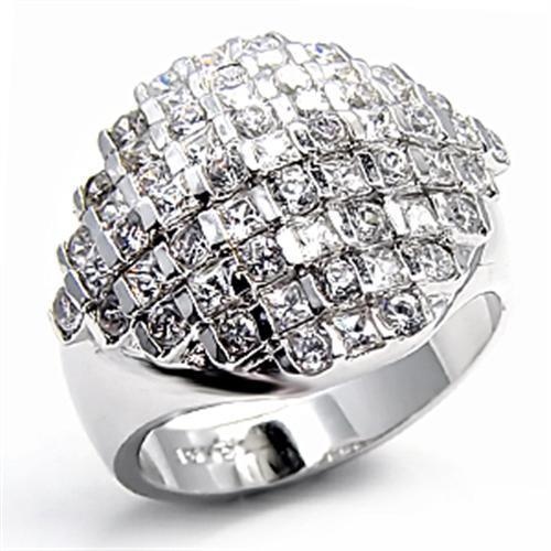 7X004 - Rhodium Brass Ring with AAA Grade CZ in Clear by Alamode