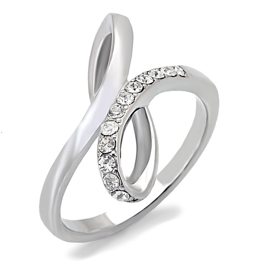 Alamode Tk162 High Polished Stainless Steel Ring with Top Grade Crystal in Clear