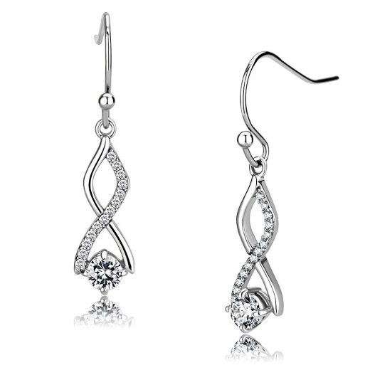 High Polished (No Plating) Stainless Steel Earrings with AAA Grade CZ in Clear - Alamode