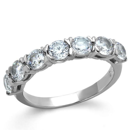 Alamode Tk2182 - High Polished Stainless Steel Ring with AAA Grade CZ in Clear