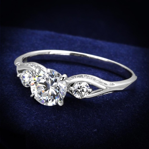 Alamode Ts189 - Rhodium 925 Sterling Silver Ring with AAA Grade CZ in Clear
